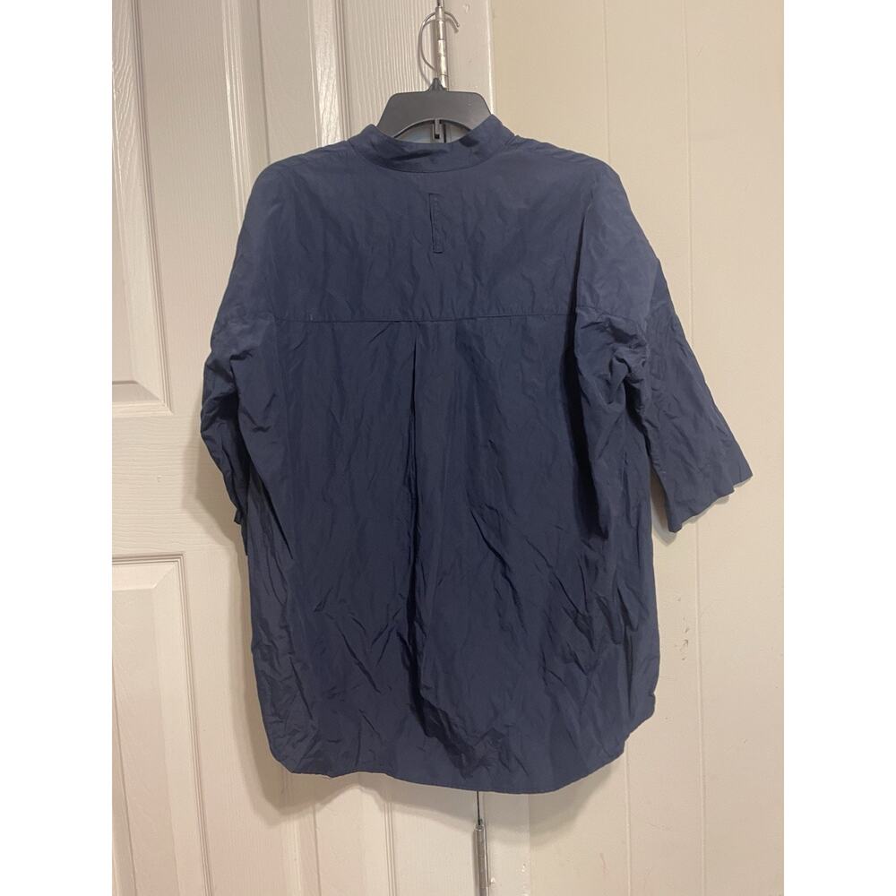 Kal Rieman Oversized Boxy Pleat Hem Kimono Top Blouse Navy Blue Minimalist XS - Picture 5 of 7
